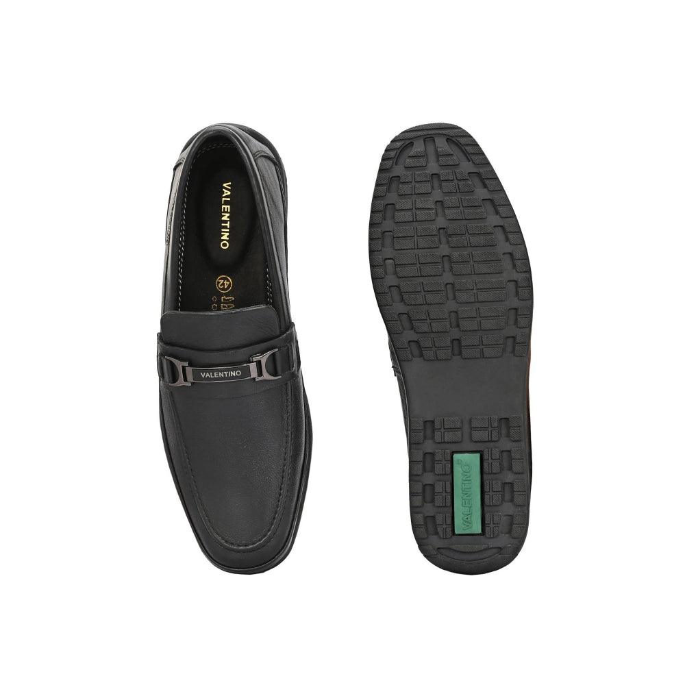 Valentino Men Premium Leather Black Formal Slip-On Loafer Shoes