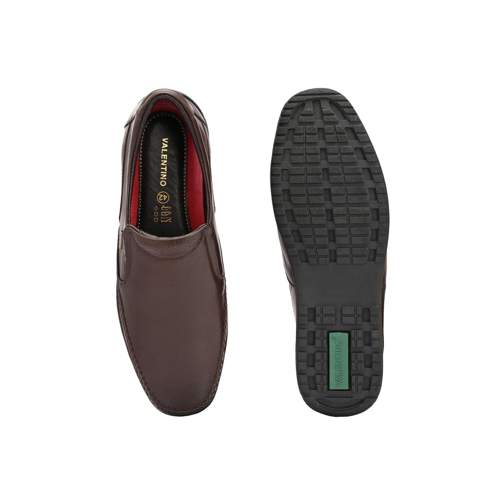 Valentino Men Premium Leather Brown Formal Slip-On Loafer Shoes
