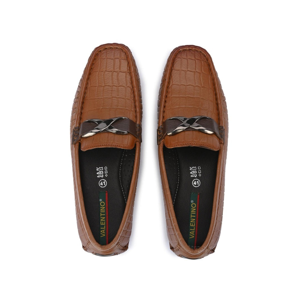 Valentino Men Premium Leather Tan Casual Slip On Driving Loafers