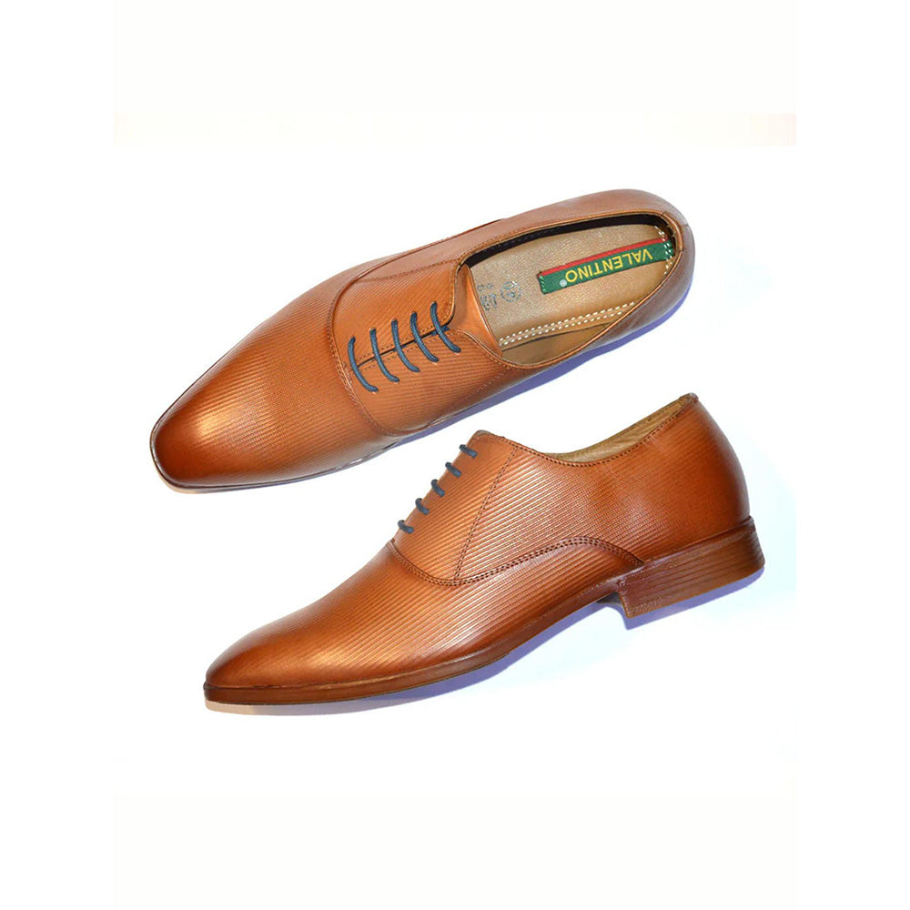 Valentino Men Premium Leather Cognac Lace-Up Formal Derby Shoes