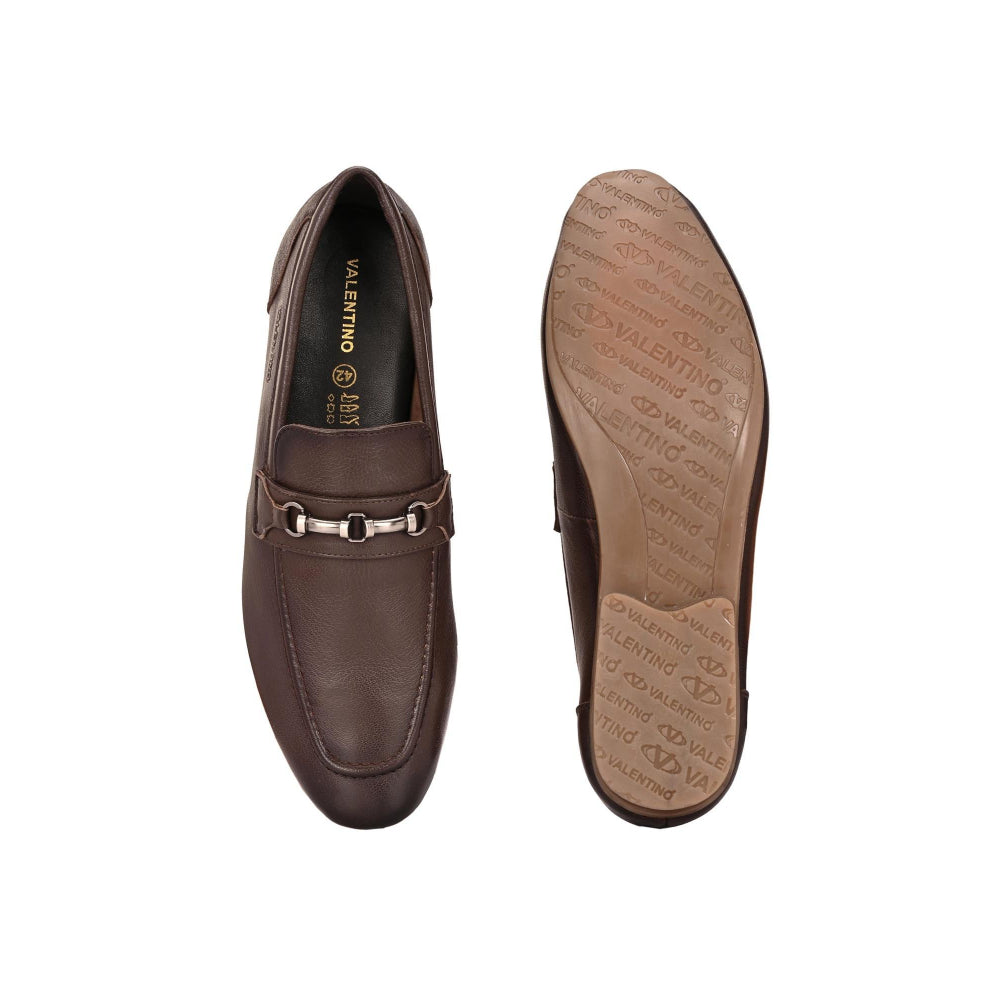 Valentino Men Premium Leather Brown Slip On Loafer Shoes
