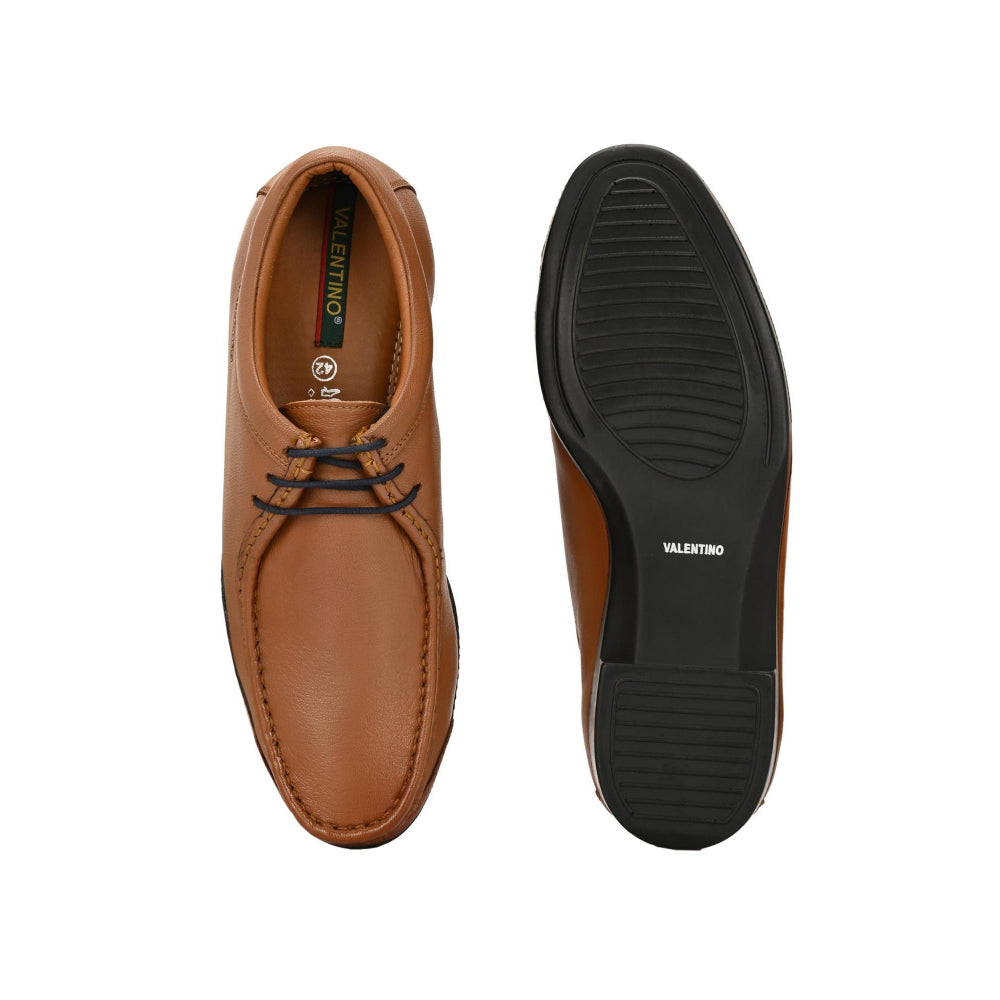 Valentino Men Premium Leather Cognac Casual Derby Shoes