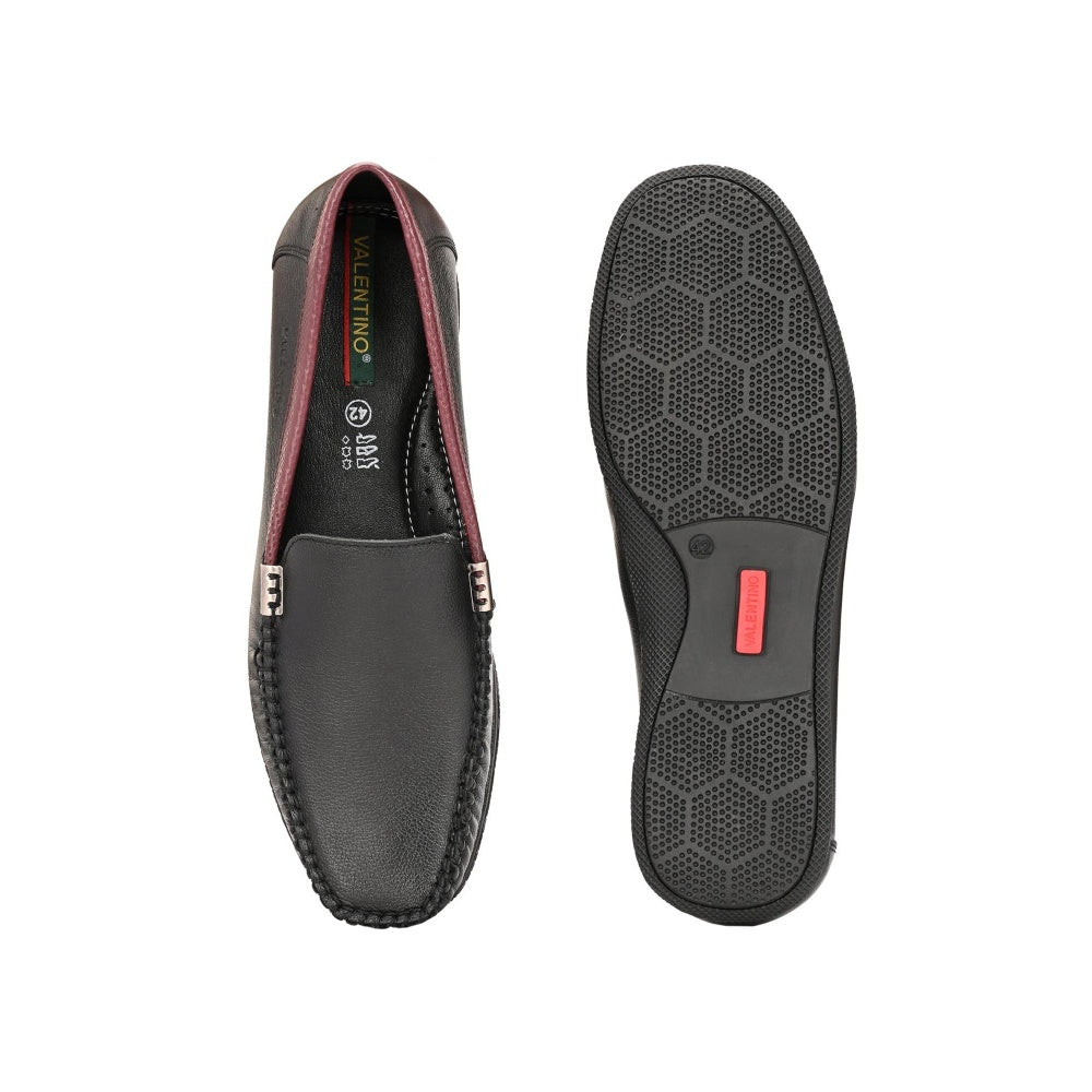 Valentino Men Premium Leather Black Slip On Loafer