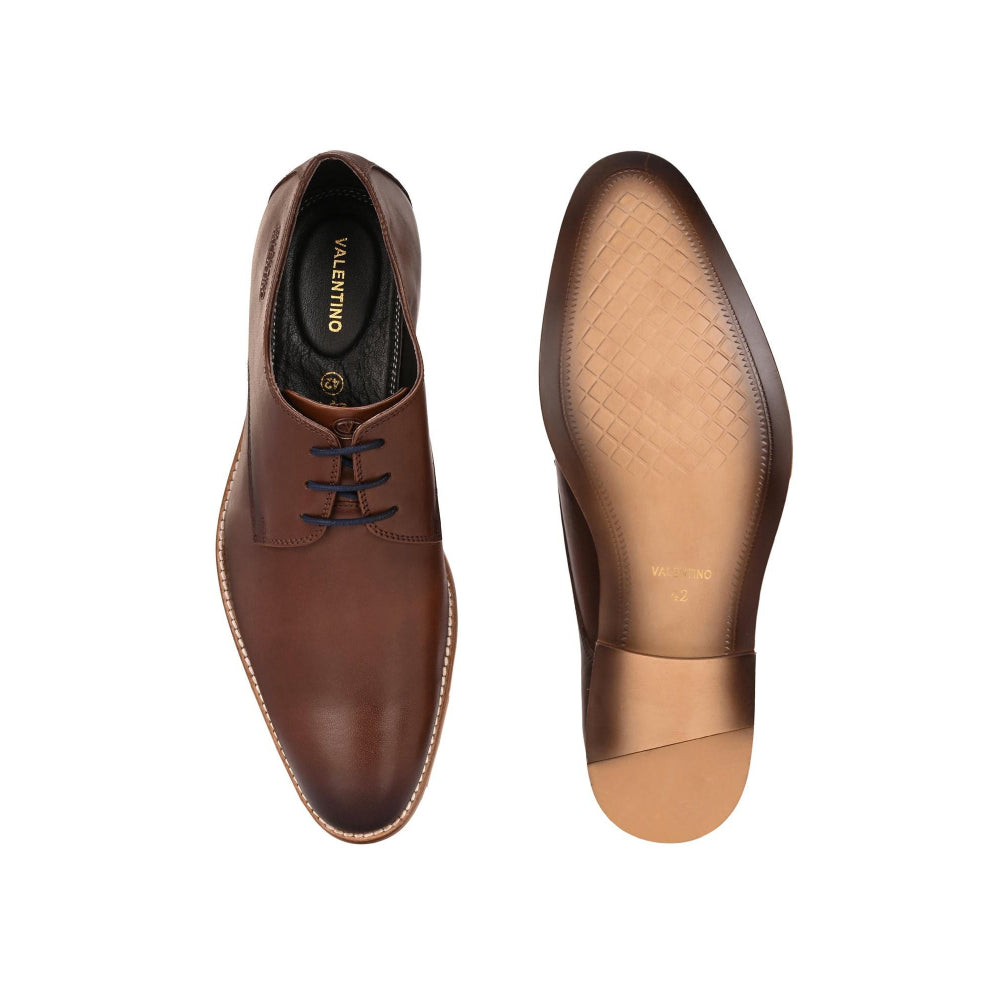 Valentino Men Premium Leather Brown Lace-Up Formal Derby Shoes