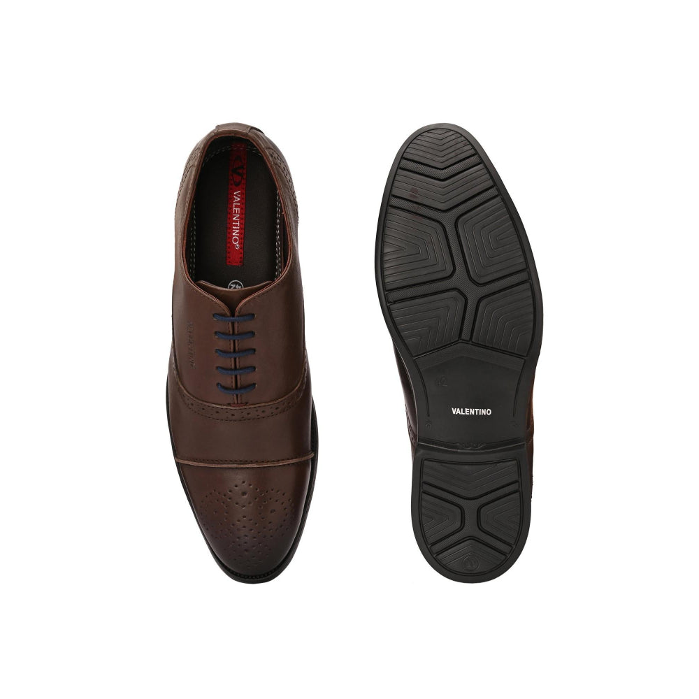 Valentino Men Premium Leather Brown Lace-Up Formal Derby Shoes