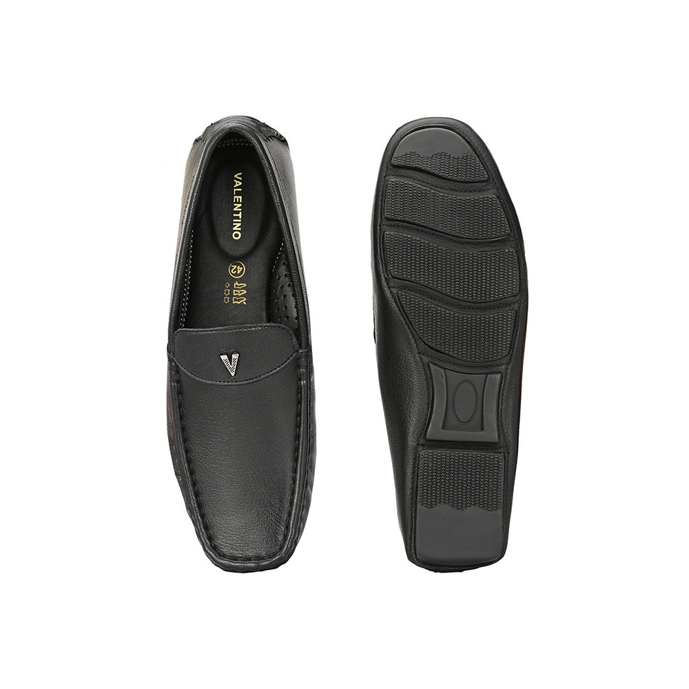 Valentino Men Premium Leather Black Casual Slip On Driving Loafers