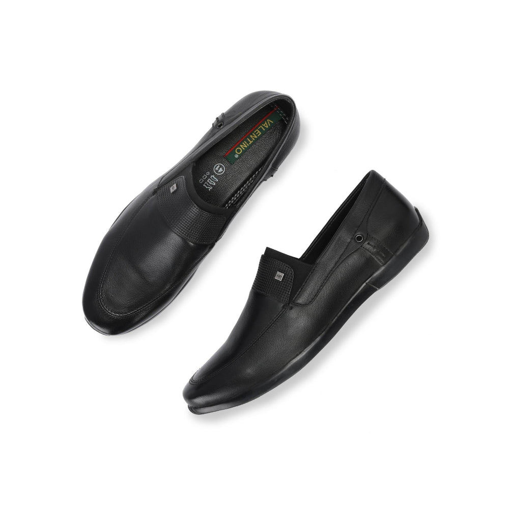 Valentino Men Premium Leather Black Slip-On Formal Loafer Shoes
