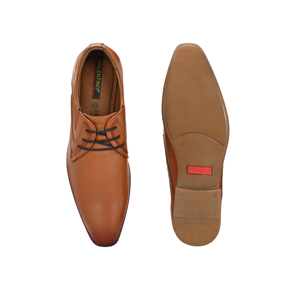 Valentino Men Premium Leather Tan Lace-Up Formal Derby Shoes