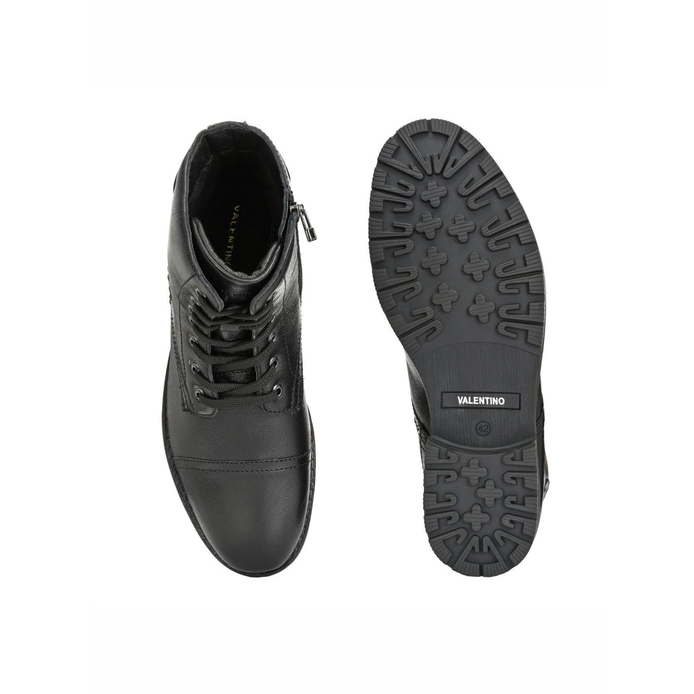 Valentino Men Premium Leather High Ankle Zipper Boot