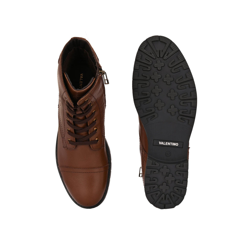 Valentino Men Premium Leather High Ankle Zipper Boot