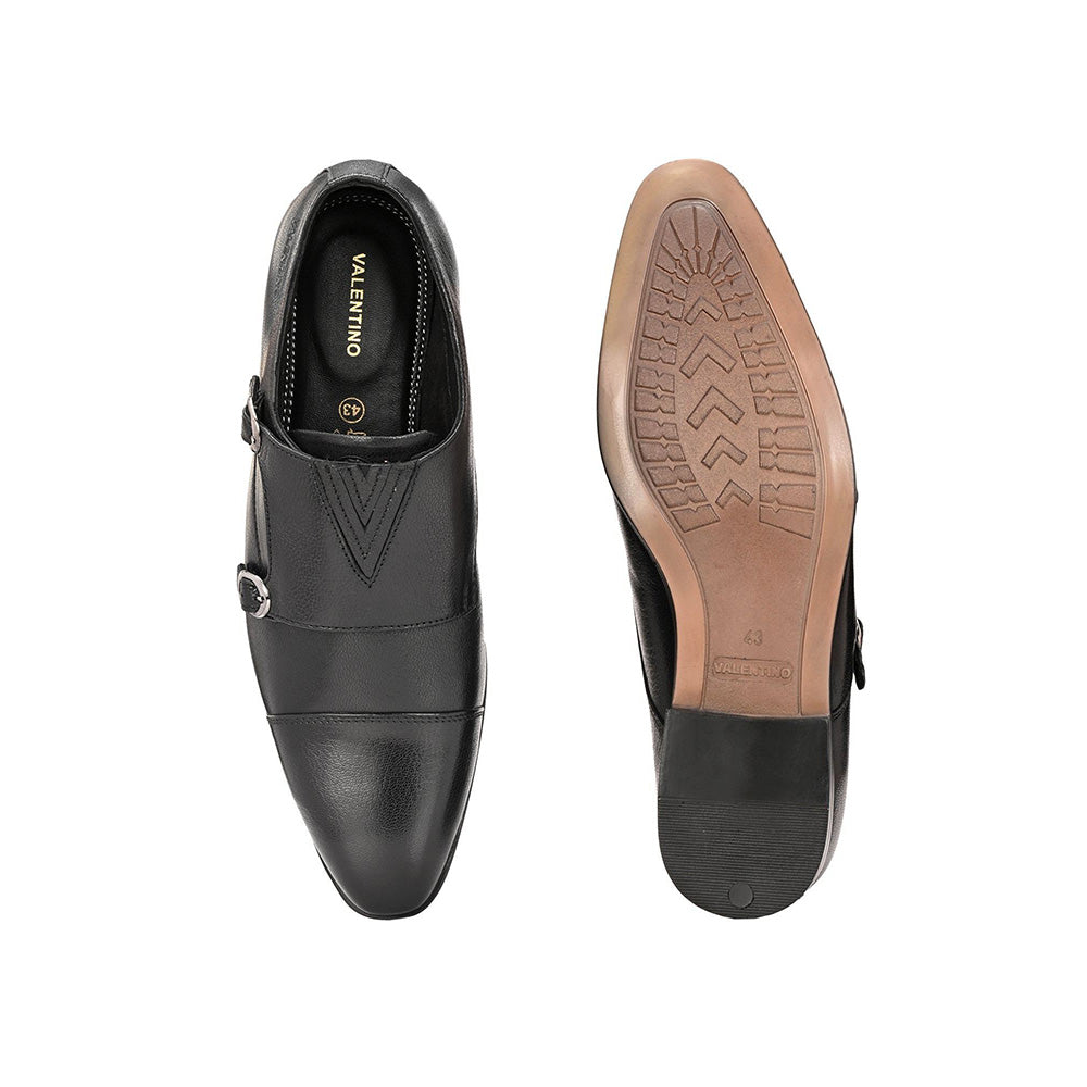 Valentino Men Premium Leather Double Strap Formal Monk Shoes