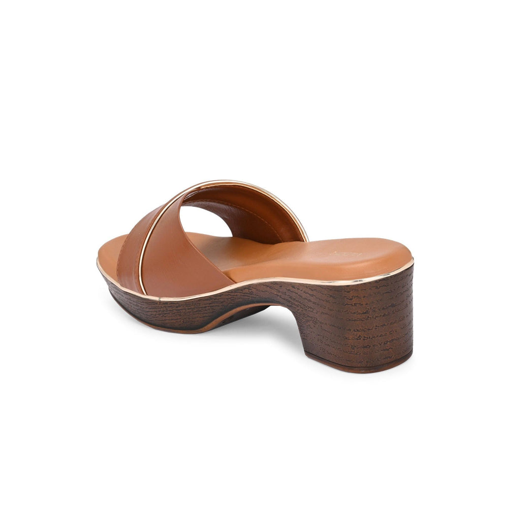 Valentino Women Tan Block Heel Slip-On Sandals