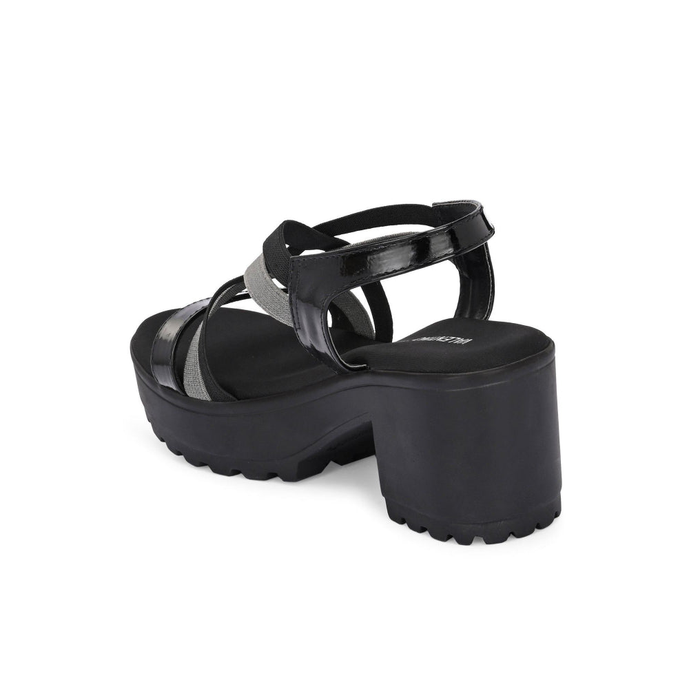 Valentino Women Black Block Heel Platform Sandals