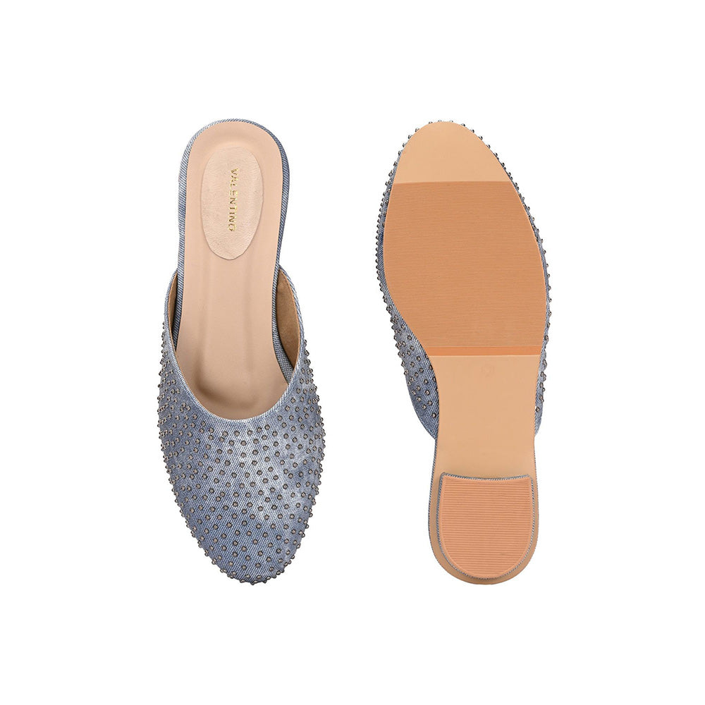 Valentino Women Blue Embellished Closed-Toe Mules
