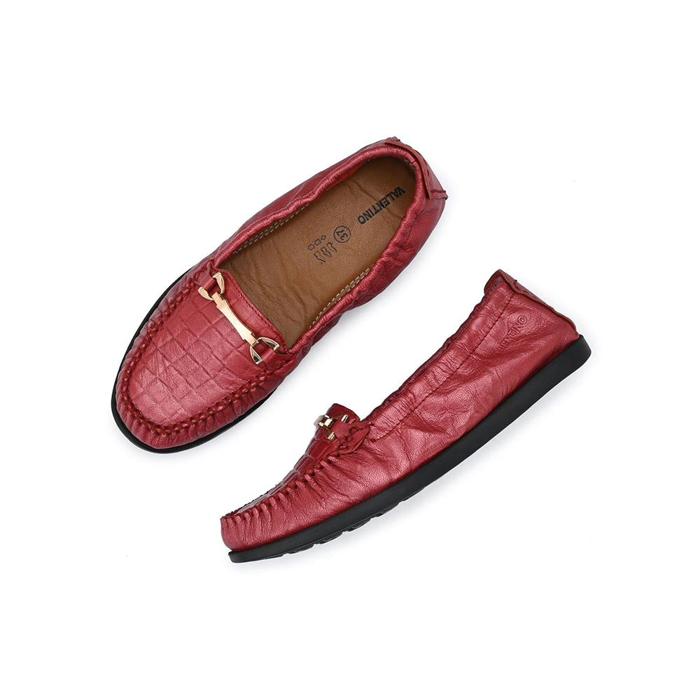 Valentino Women Premium Leather Red Formal Slip On Flexible Loafer
