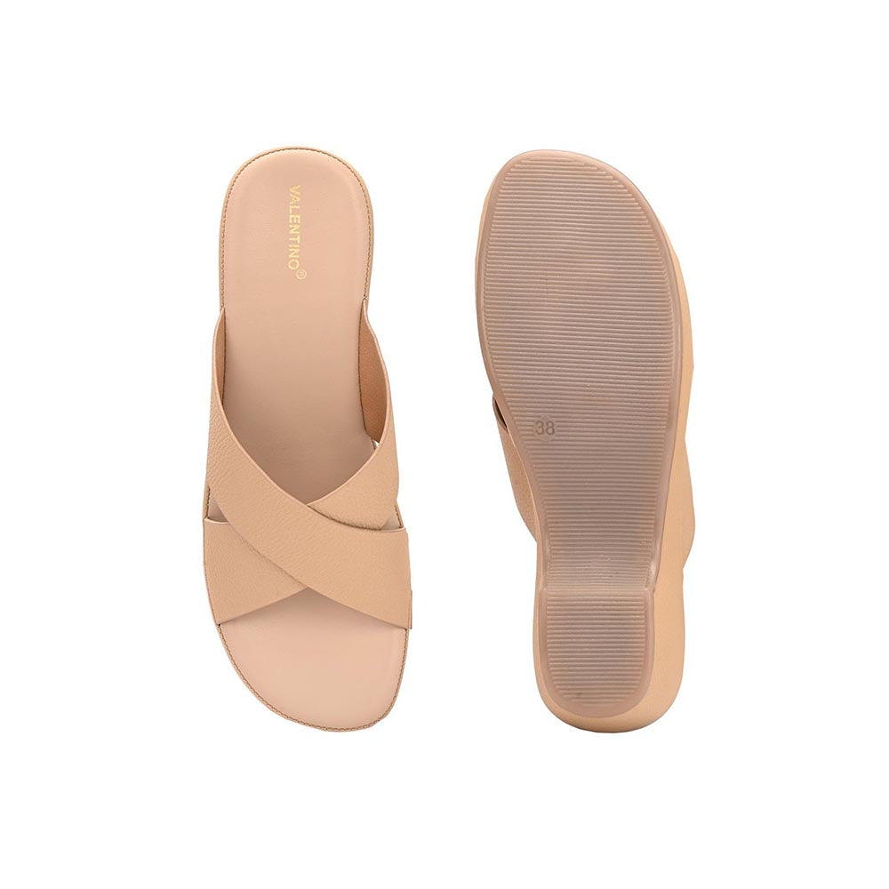 Valentino Women Cross Strap Beige Wedge Sandals