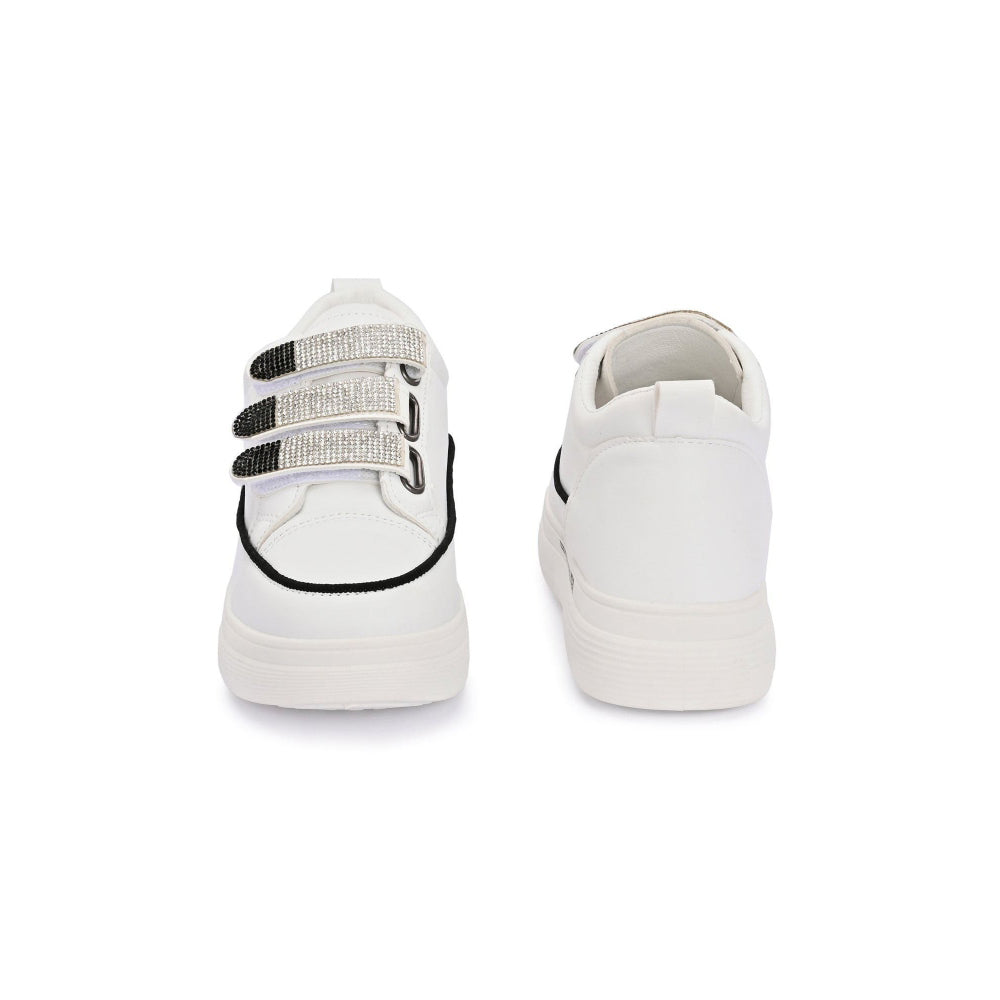Valentino Women White Crystal Embellished Velcro Straps Platform Sneakers