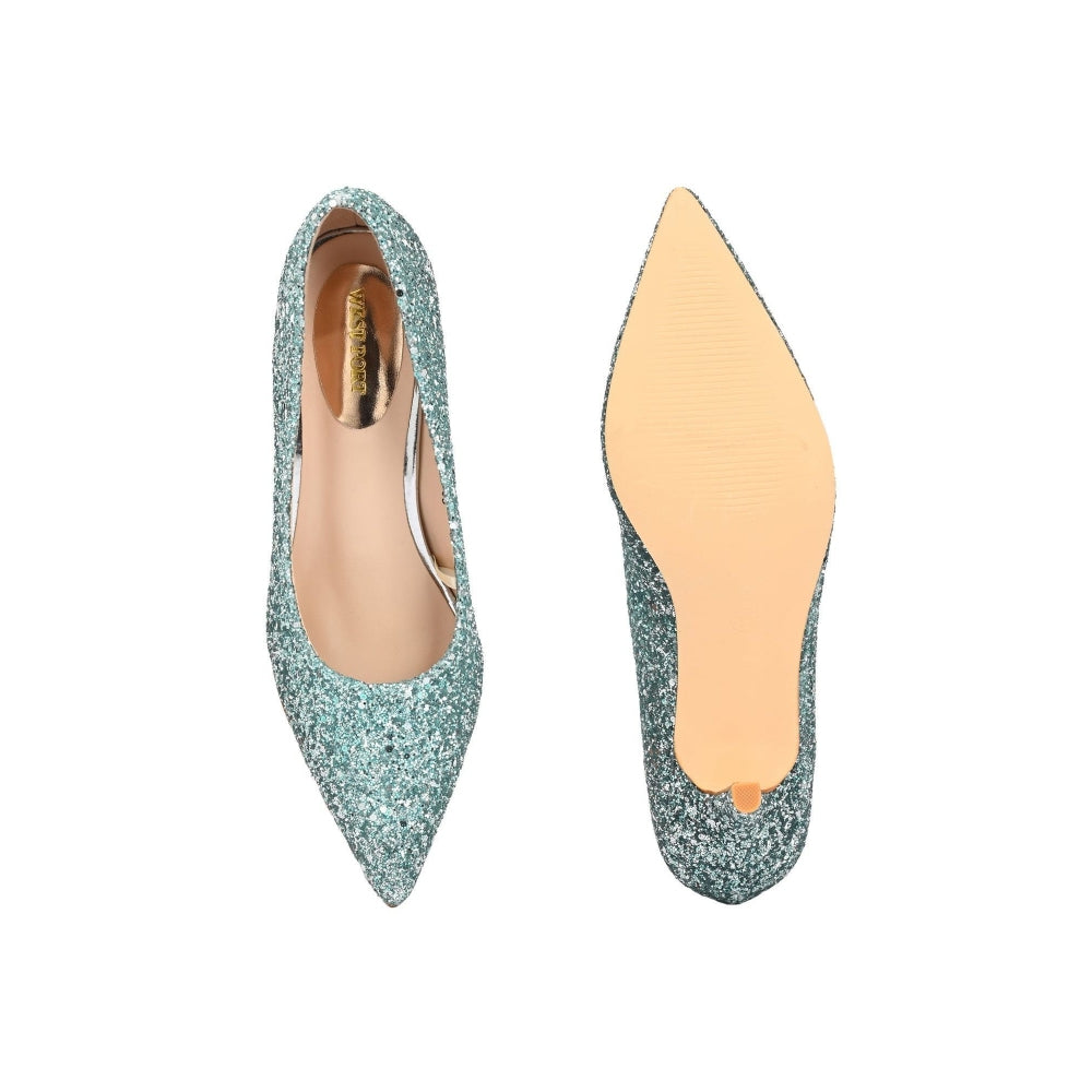 Valentino Women Green Glitter Pointed-Toe Pumps