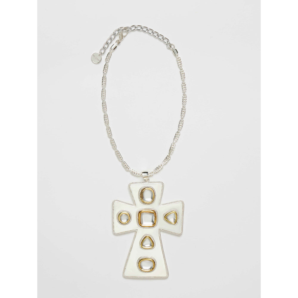 Valliyan White Polka Pope Medallion Necklace