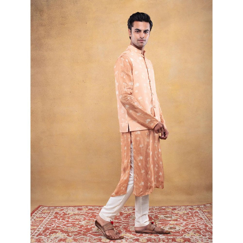 Vama Asher Rust Palm Print Nehru Jacket & Kurta with Pant (Set of 3)