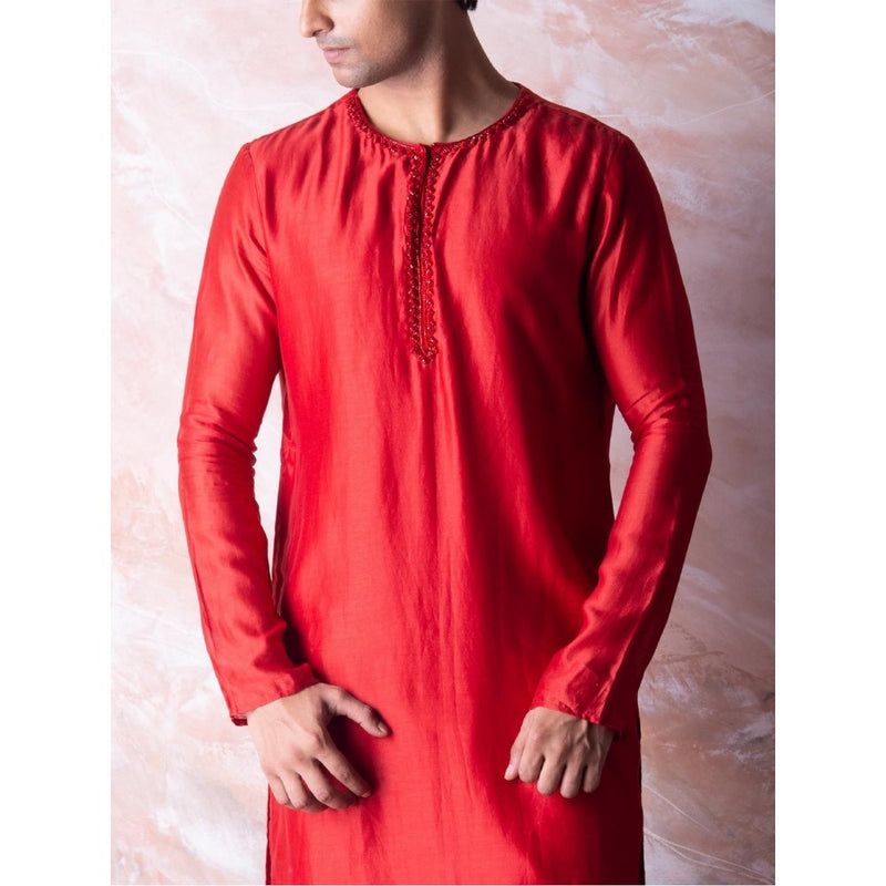 Vama Asher Red Embroidered Kurta with Churidar (Set of 2)