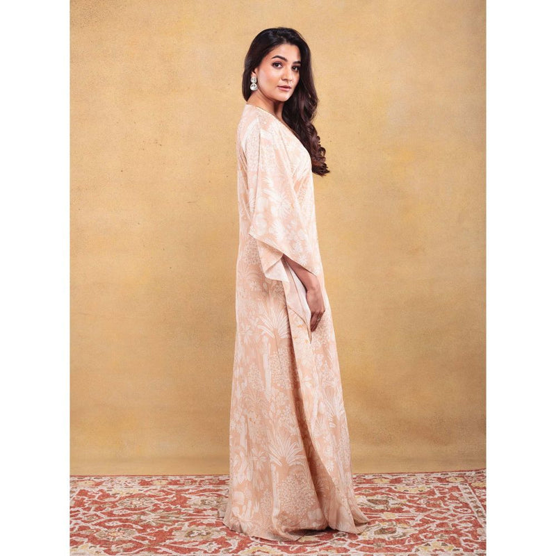 Vama Asher Nude Palm Kaftan Dress