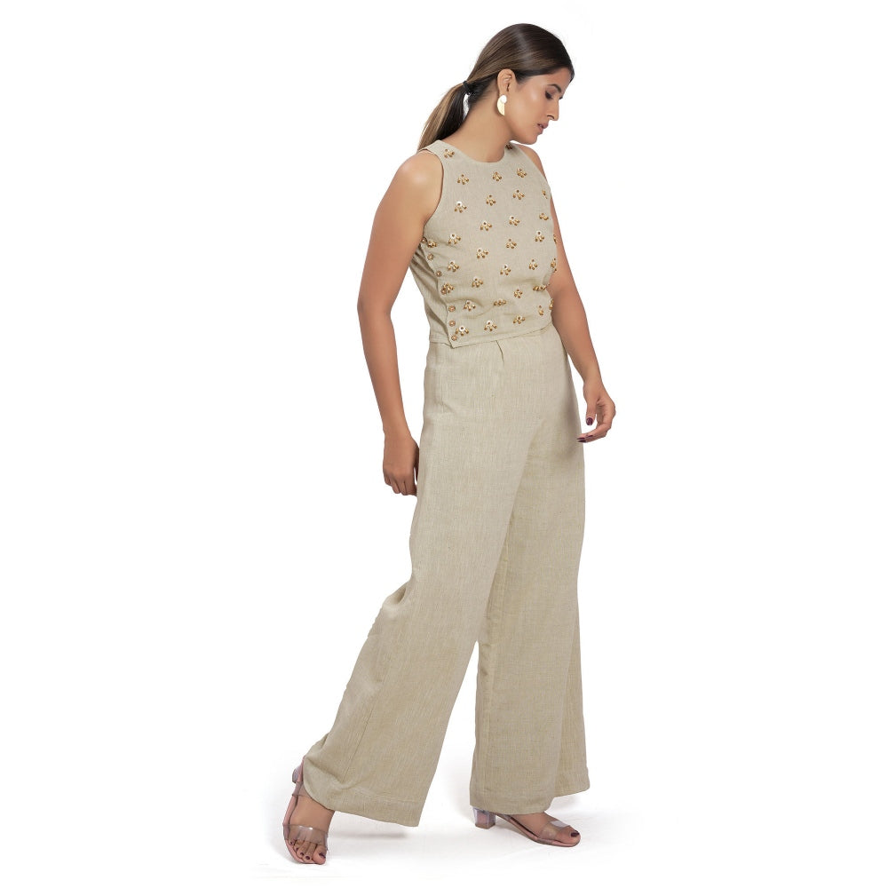 Vana Ethnics Sustainable Beige Cotton Sleeveless Top