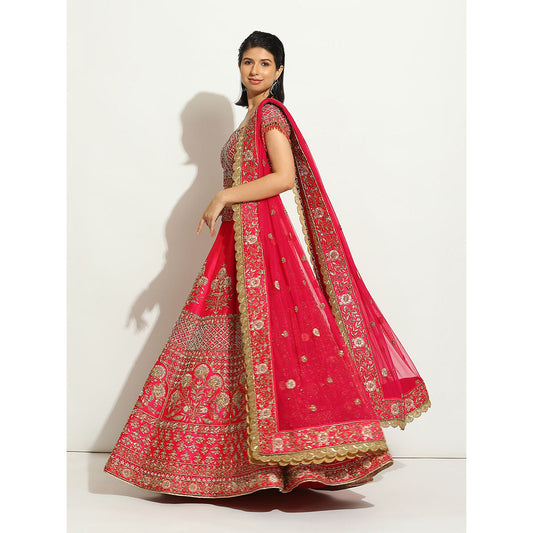 VANDANA SETHI Fuchsia Lehenga with Zardozi and Nakashi Work (Set of 3)
