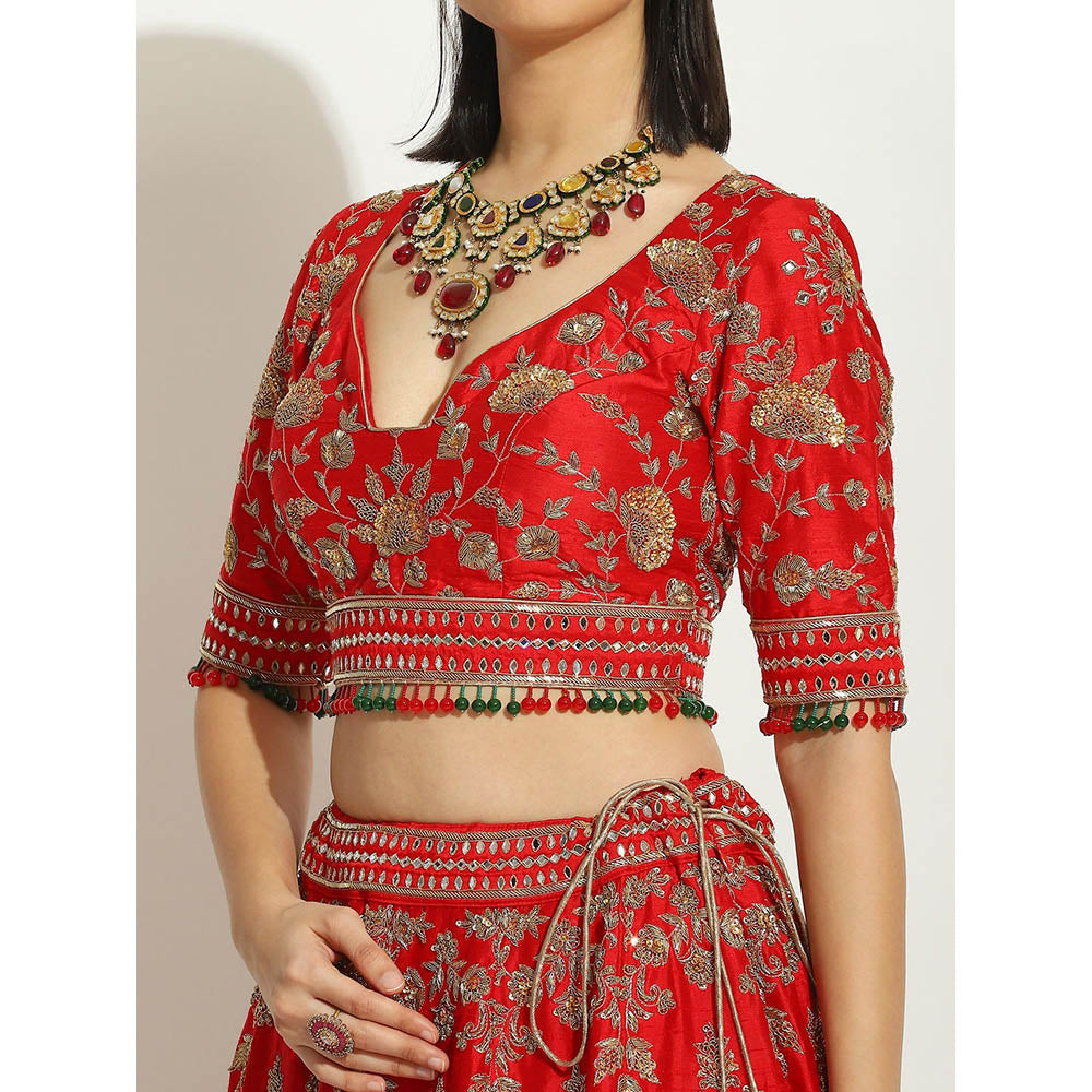 VANDANA SETHI Majestic Red Coloured Lehenga with Zardozi Work (Set of 3)