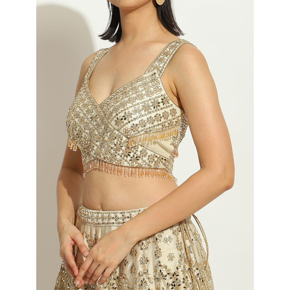 VANDANA SETHI Mirror Work Lehenga with a Scalloped Dupatta in Organza (Set of 3)