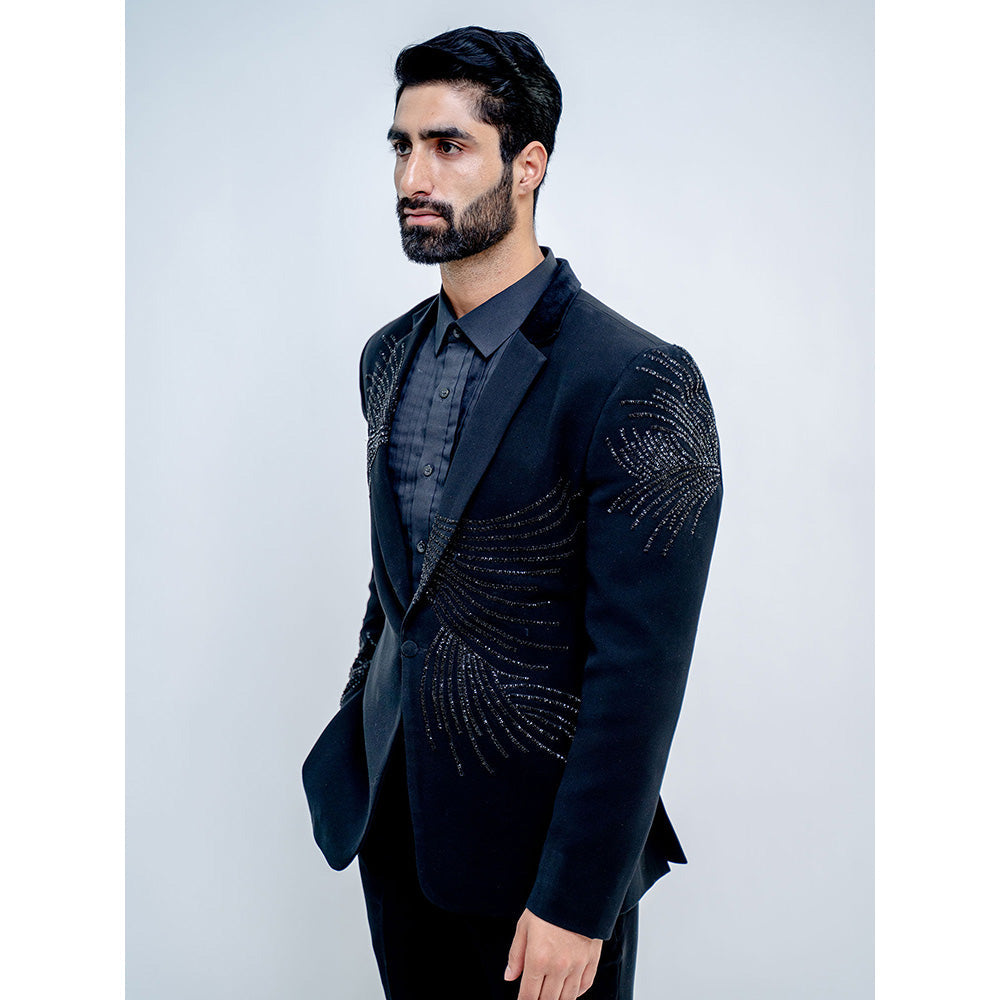 Varun Chakkilam Black Metallic Stroked Suit (Set of 3)