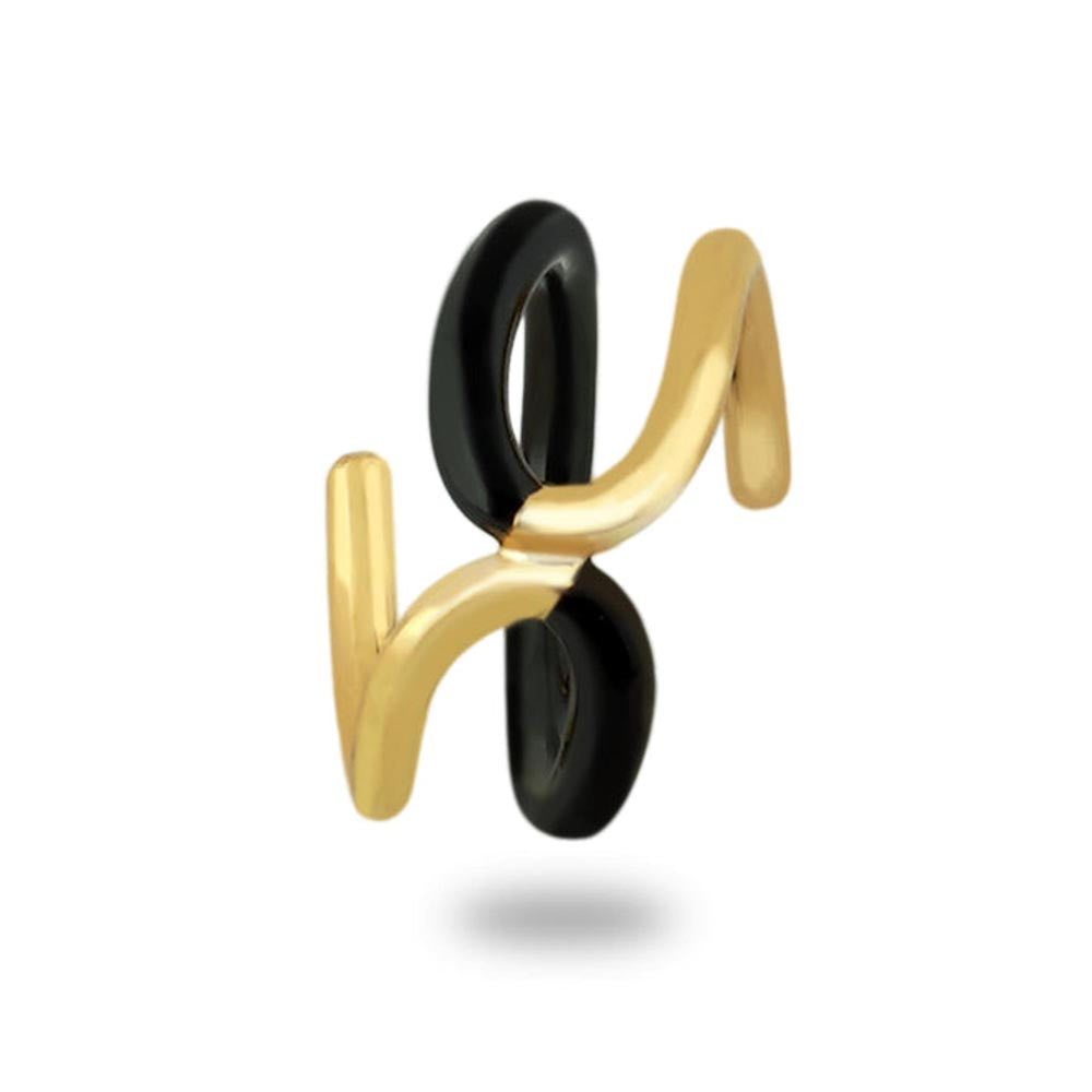 VARNIKA ARORA Twistie 2-Way Black Enamel Gold Ring