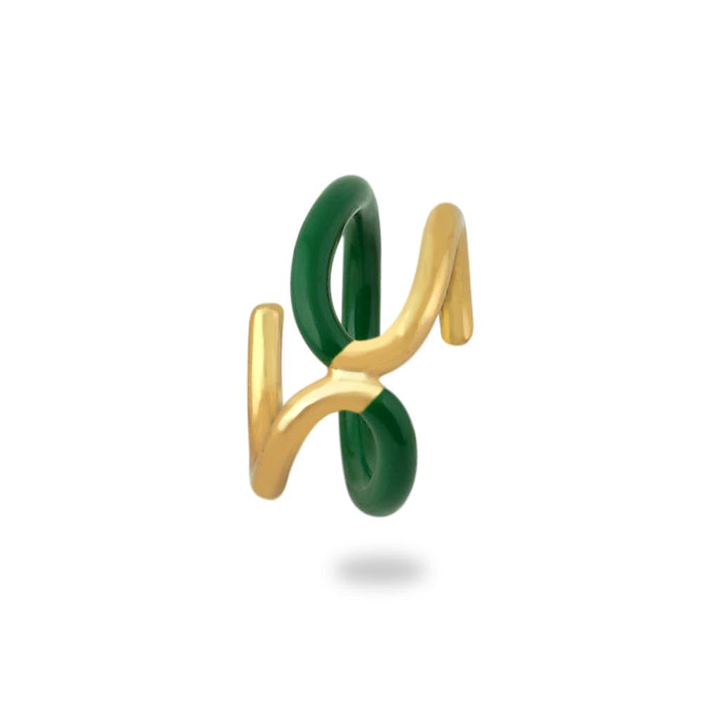 VARNIKA ARORA Twistie 2-Way Green Enamel Gold Ring