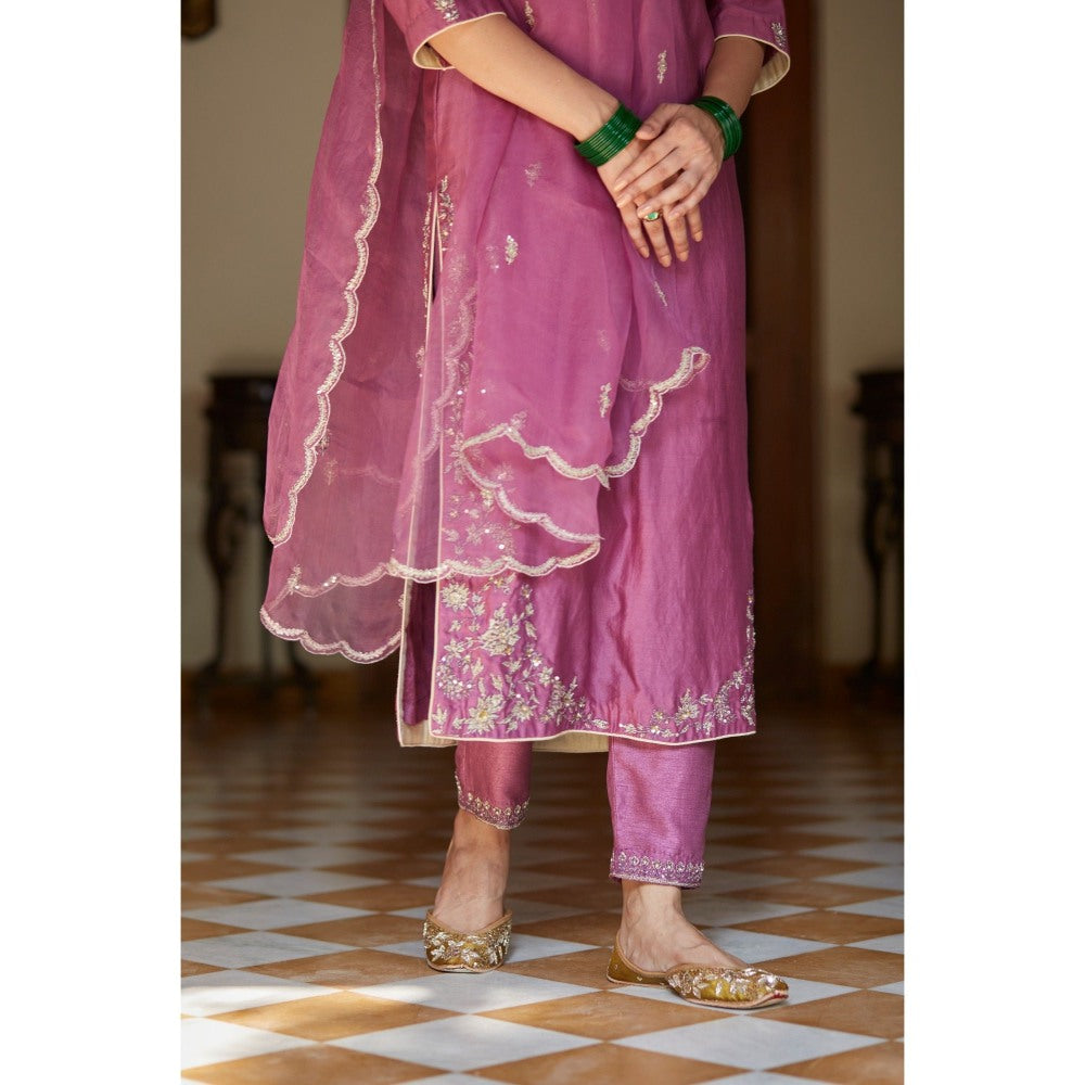 Vashisht Guru Dutt Purple Straight Long Embroidered Kurta and Pant and Dupatta (Set of 3)