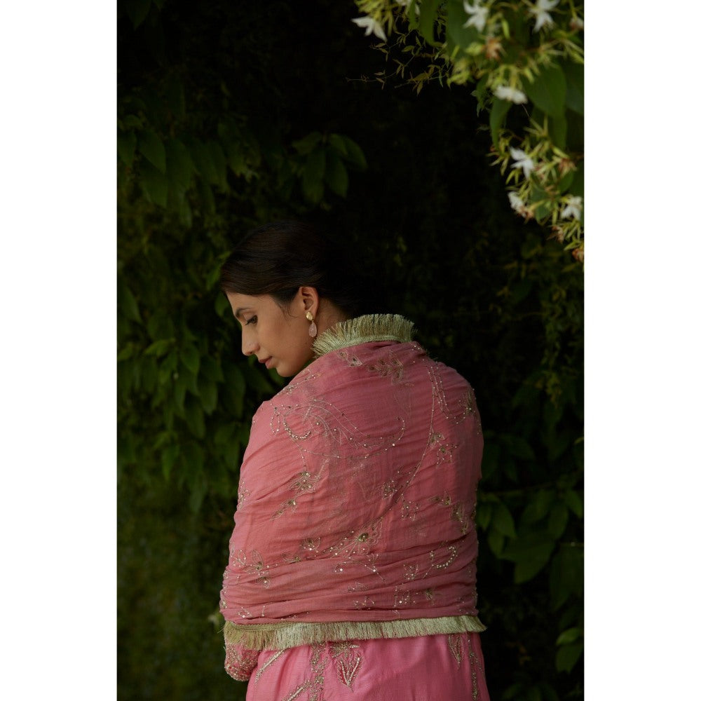 Vashisht Guru Dutt Pink Embroidered Kurta with Sharara and Silk Dupatta (Set of 3)