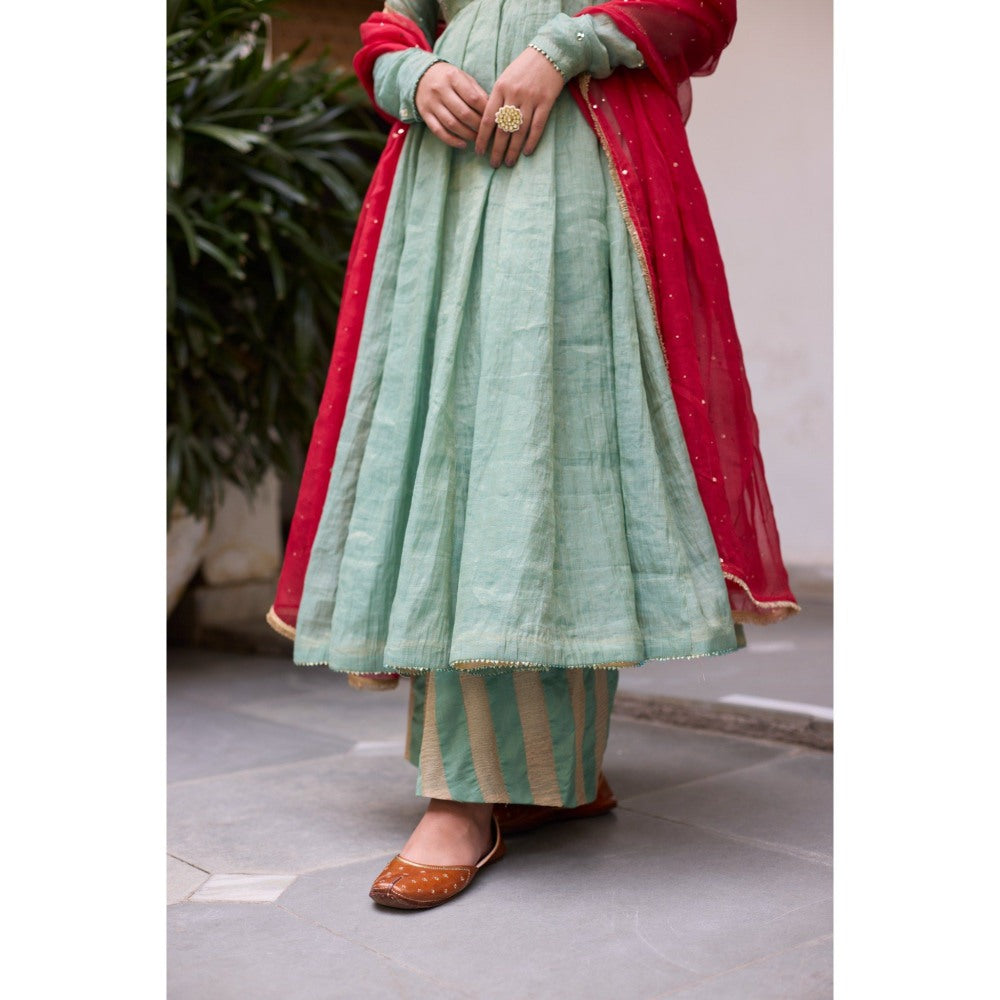 Vashisht Guru Dutt Aqua Vibha Anarkali with Palazzo and Dupatta (Set of 3)