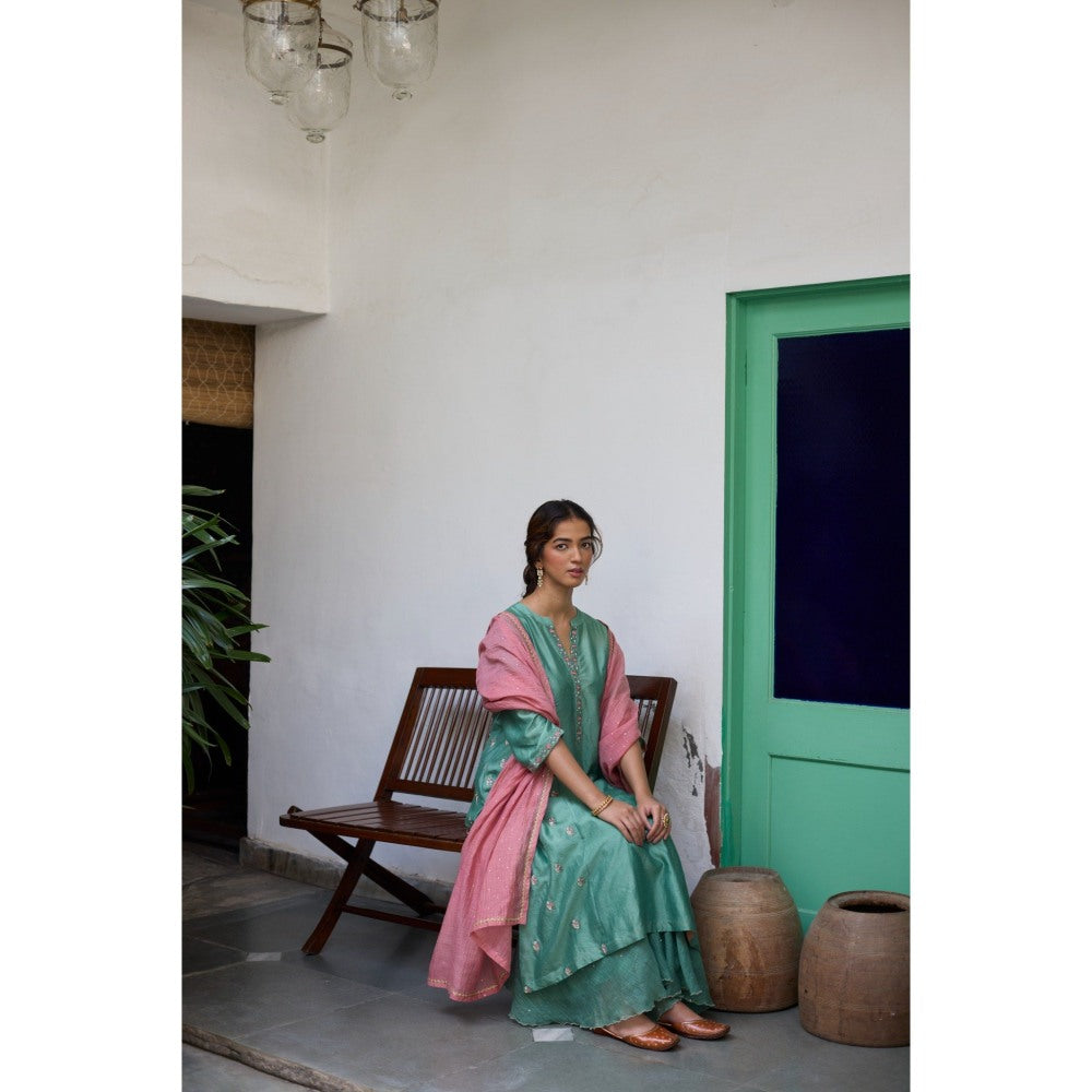 Vashisht Guru Dutt Green Nidhi Kurta with Sharara and Dupatta (Set of 3)