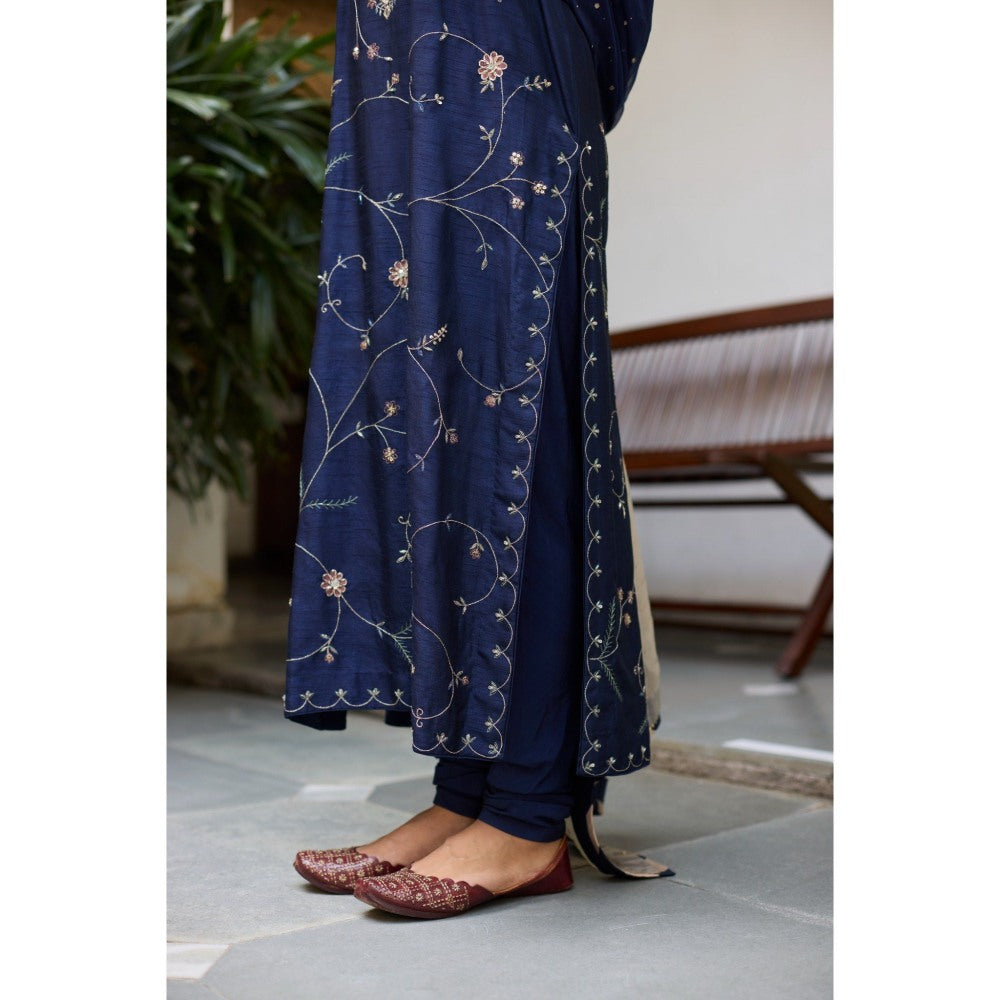 Vashisht Guru Dutt Navy Blue Rajni Kurta with Churidar and Dupatta (Set of 3)