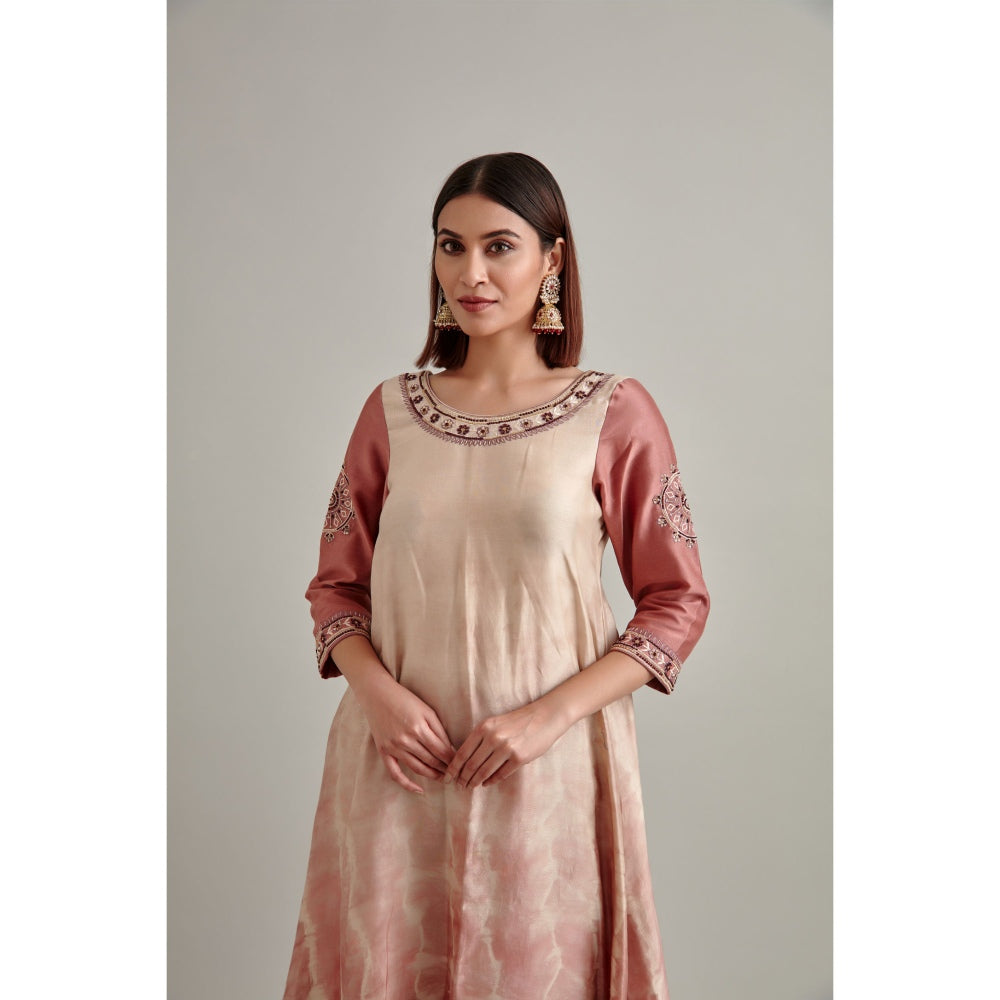Vedika Soni Beige Tie And Dye Kurta with Pant and Dupatta (Set of 3)
