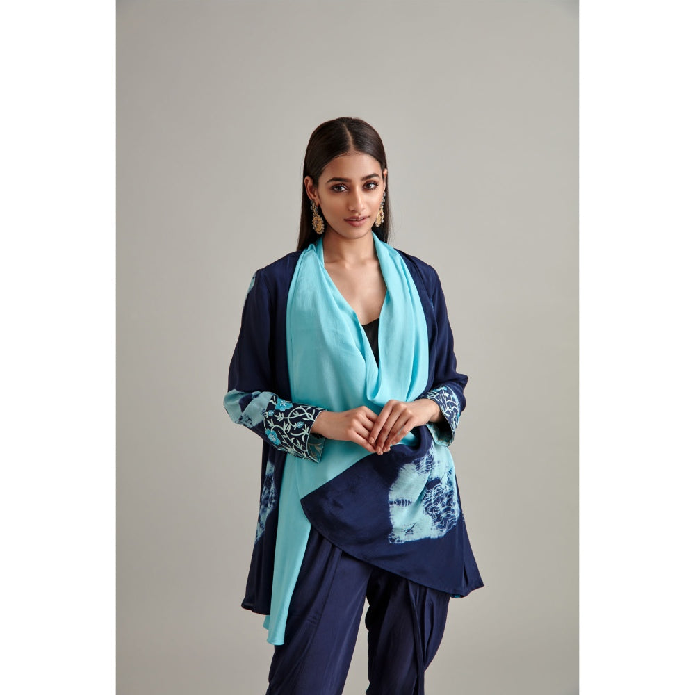 Vedika Soni Navy Blue Tie And Dye Kurti with Dhoti Pant and Slip (Set of 3)