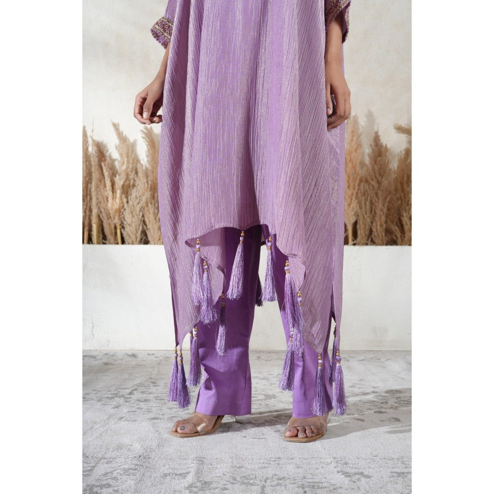 Vedika Soni Lavender Embroidered Kaftan With Slip And Pant