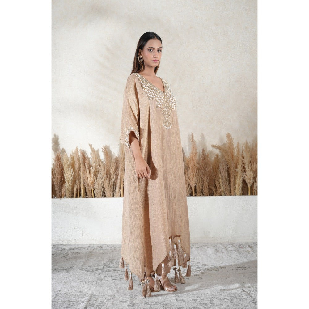 Vedika Soni Beige Embroidered Kaftan With Slip And Pant
