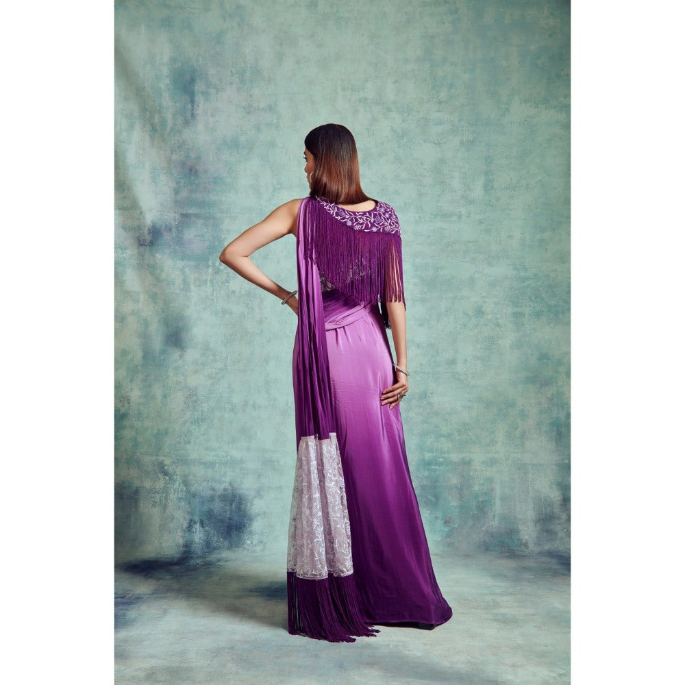 Vedika Soni Purple Crepe Draped Saree with Stitched Blouse, Petticoat And Cape