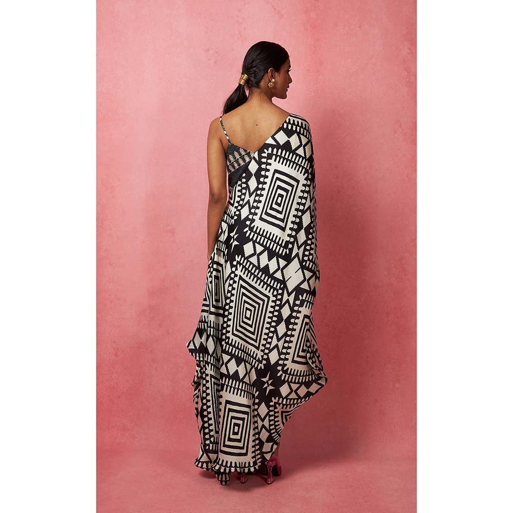 Vedika M Black & White Draped Maxi Dress