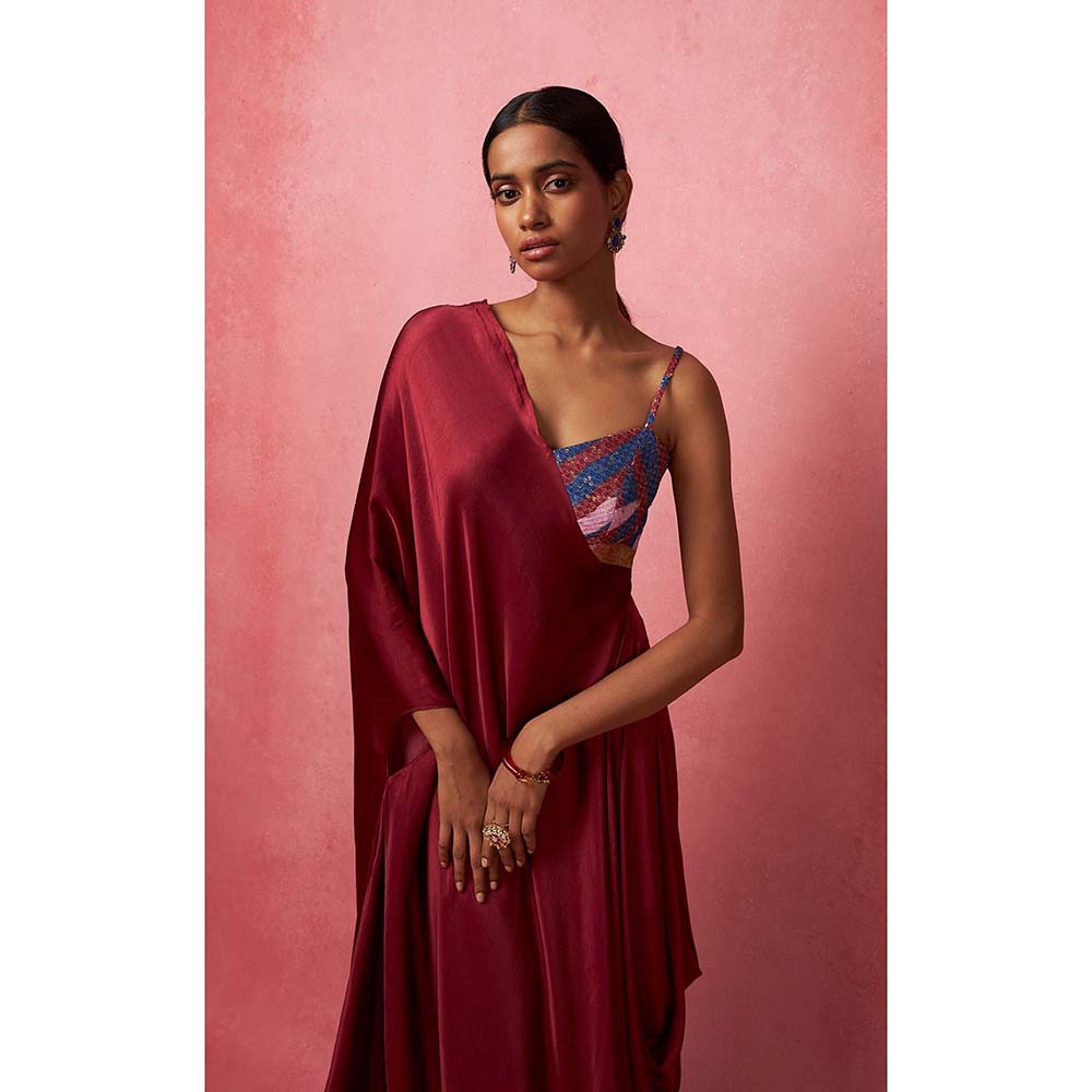 Vedika M Red Solid Dyed Draped Maxi Dress