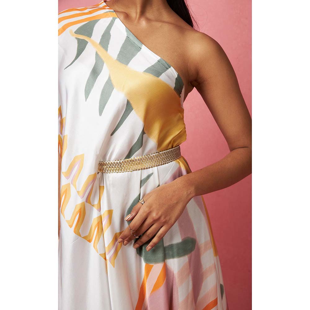 Vedika M Multi-Color One Shoulder Drape Maxi Dress (Set of 2)