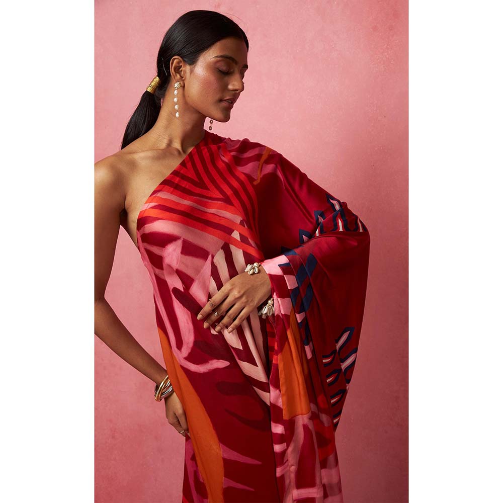 Vedika M Multi-Color One Shoulder Drape Maxi Dress