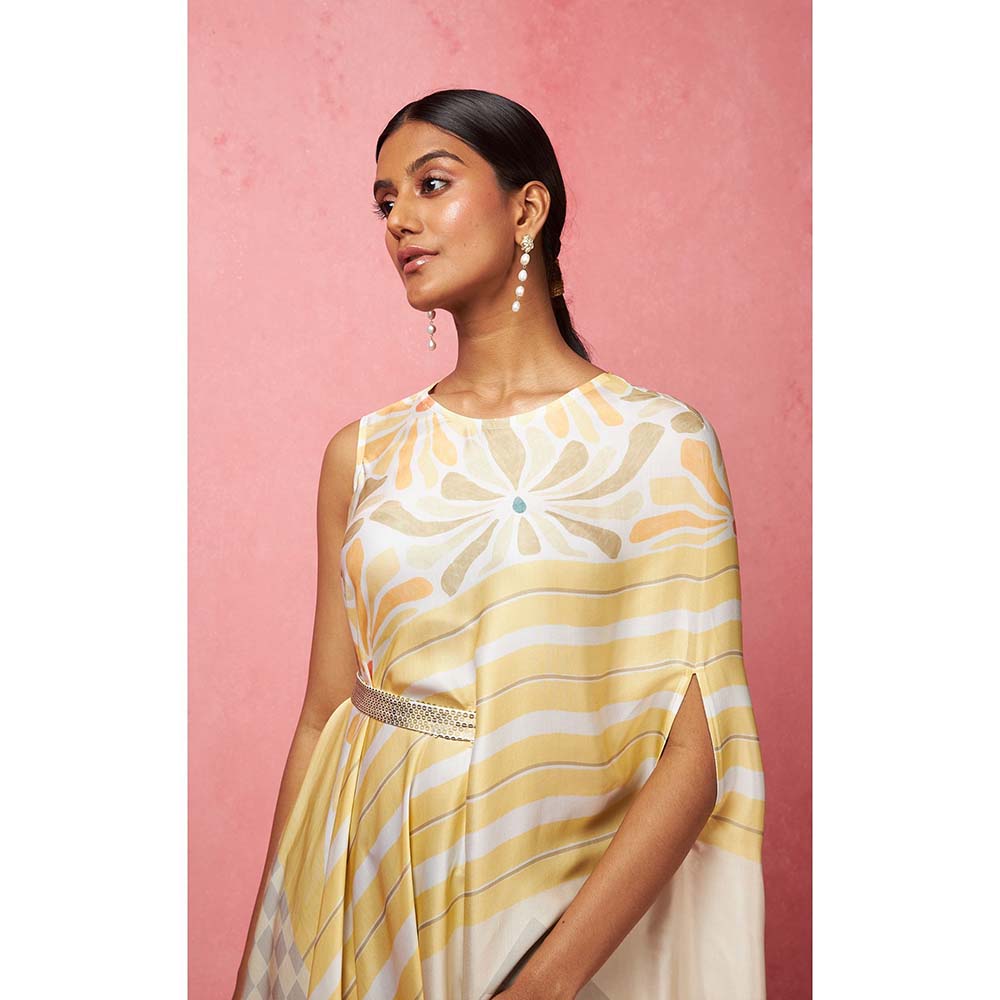 Vedika M Multi-Color One Shoulder Drape Maxi Dress (Set of 2)