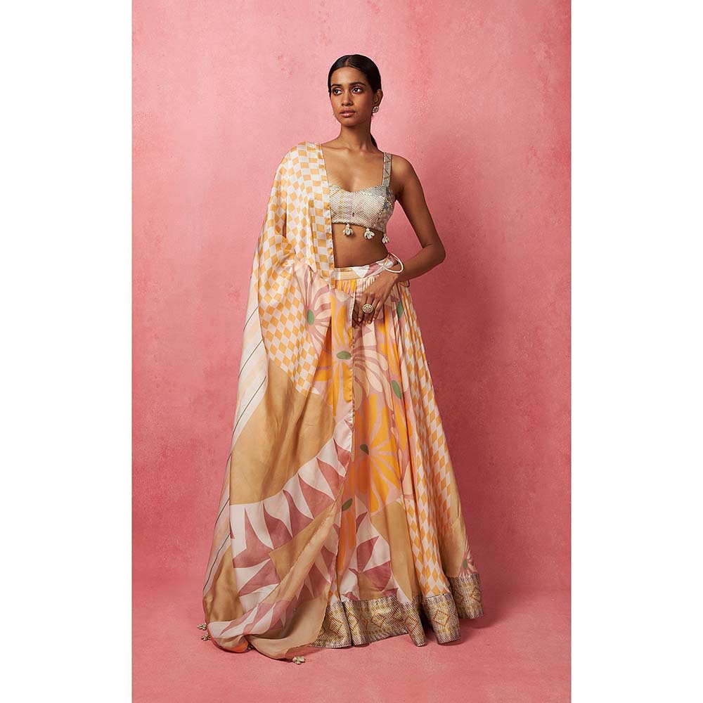 Vedika M Multi-Color Lehenga with Bustier and Dupatta (Set of 3)