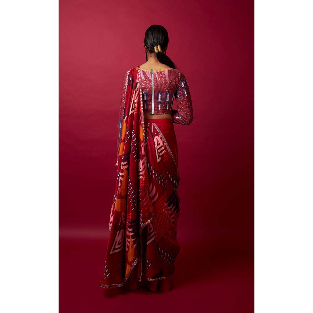 Vedika M Multi-Color Pre Stitched Saree with Stitched Blouse